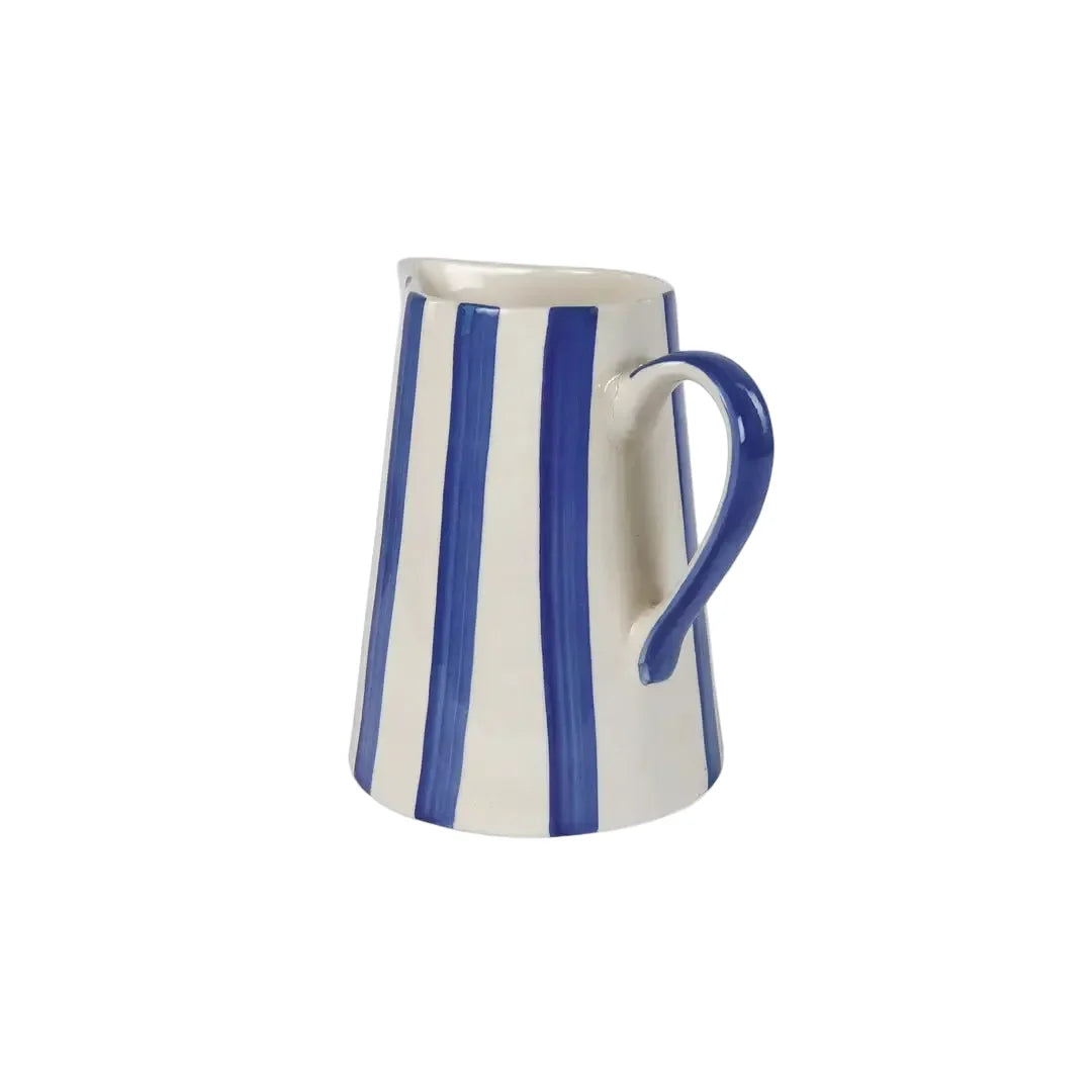 Ceramic Stripe Pitcher, Blue - 8.25 x 8.25 x 8 Inches