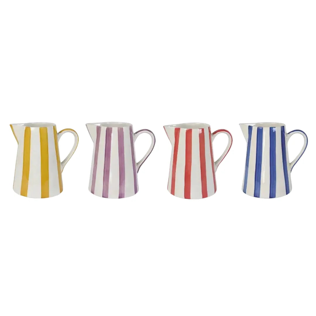 Ceramic Stripe Pitcher, yellow- 8.25 x 8.25 x 8 Inches