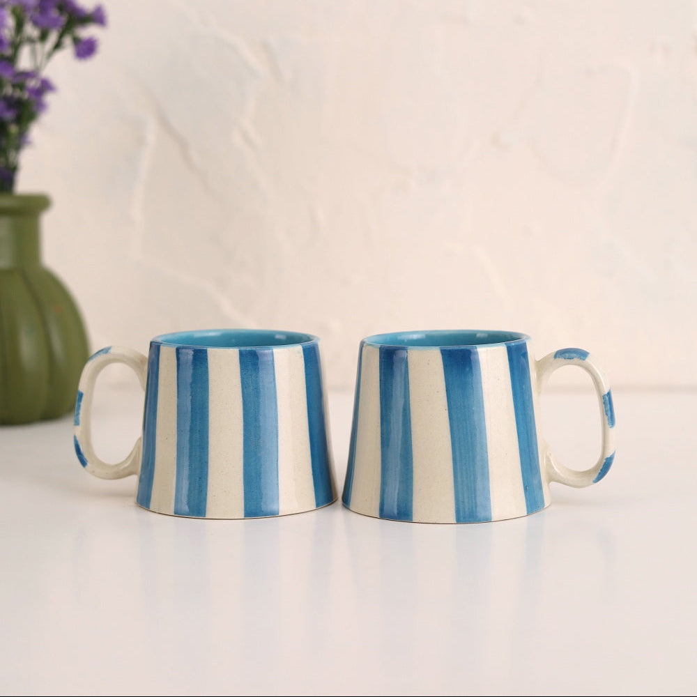 Ceramic Aqua Blue Stripe  Coffee cup- 220ml