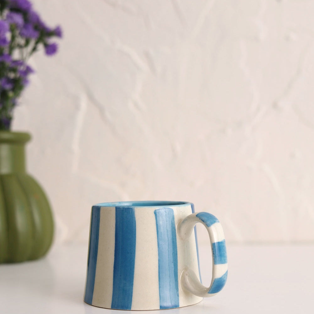 Ceramic Aqua Blue Stripe  Coffee cup- 220ml