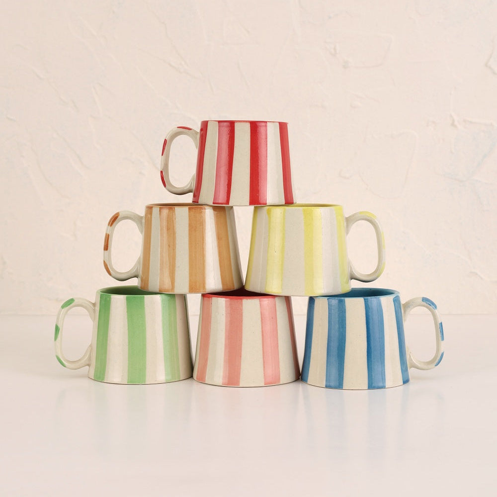 Ceramic Aqua Blue Stripe  Coffee cup- 220ml