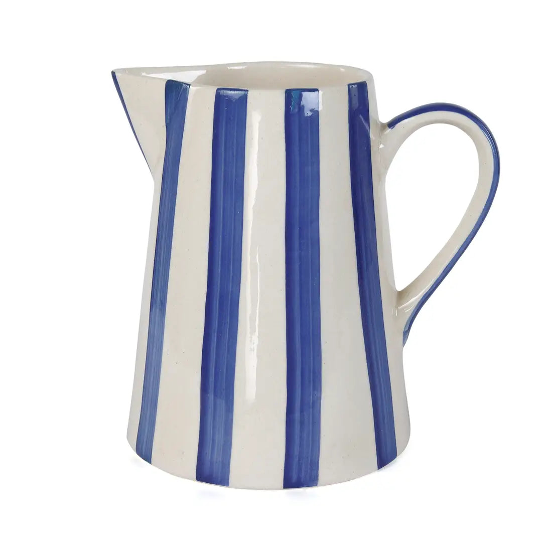 Ceramic Stripe Pitcher, Blue - 8.25 x 8.25 x 8 Inches