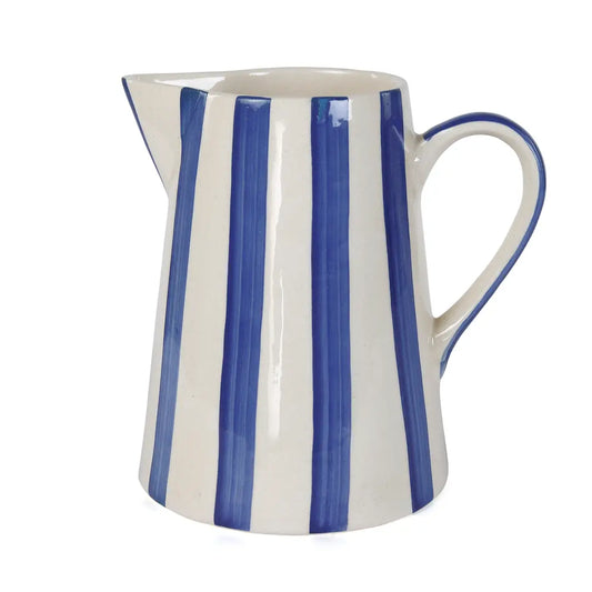 Ceramic Stripe Pitcher, Blue - 8.25 x 8.25 x 8 Inches